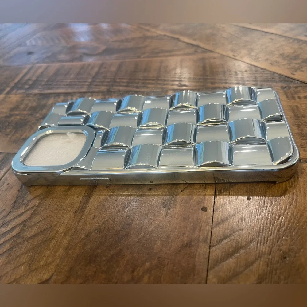 Silver Plaid Embossed IPhone 12 Pro Max Phone Case 📱🪩